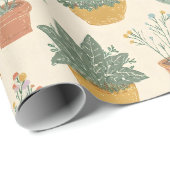Papier Cadeau Plantes en Pot Fleurs Style d'Illustration Botaniq (Coin rond)