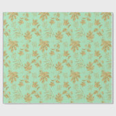 Papier Cadeau Plantes et feuilles de couleur verte et or (Plat)