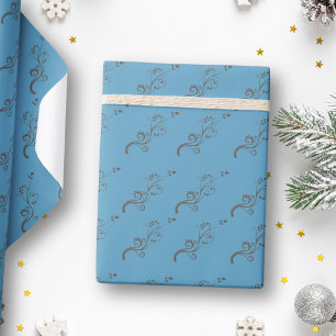 Papier Cadeau Plantes grimpantes élégantes motif bleu marron