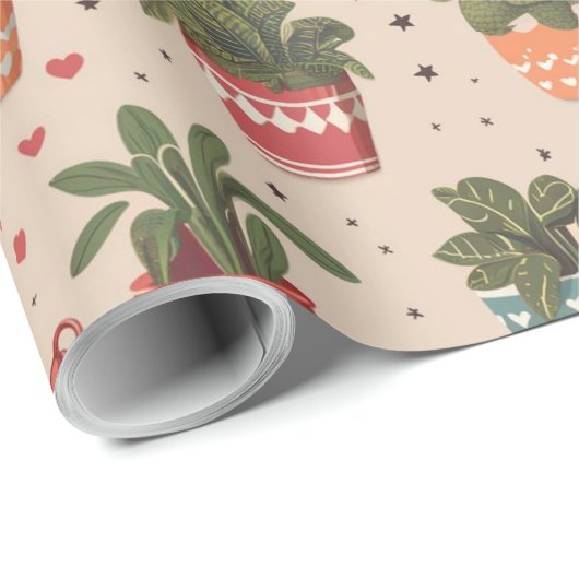 Papier Cadeau Plantes sont amis whimsical Poted plante Motif (Coin rond)