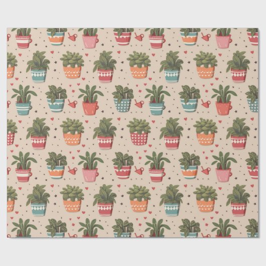 Papier Cadeau Plantes sont amis whimsical Poted plante Motif (Plat)
