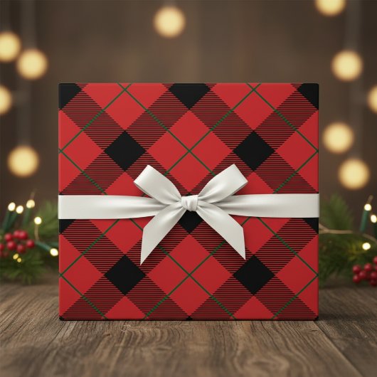 Papier Cadeau Plaqué Diagonal Rouge, Vert Et Noir