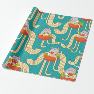 Papier Cadeau Plaques de nouilles et chats amusants. Nouilles av