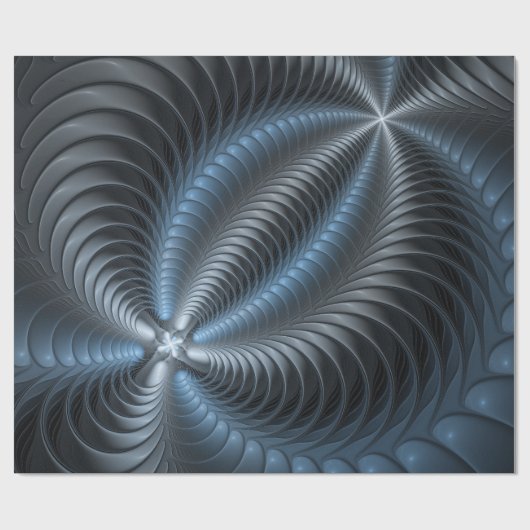 Papier Cadeau Plastique bleu gris 3D Fractal Art moderne Abstrai (Plat)