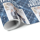 Papier Cadeau Plat bleu En vichy Photo personnalisée Noël (Coin rond)