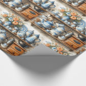 Papier Cadeau Plats blancs et bleus anciens (Coin)