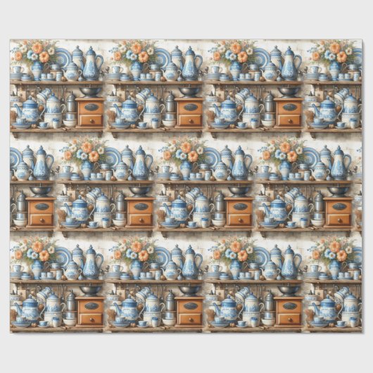 Papier Cadeau Plats blancs et bleus anciens (Plat)