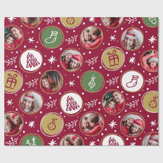 Papier Cadeau Playful Family Photo Collage Christmas Red (Plat)
