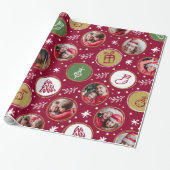 Papier Cadeau Playful Family Photo Collage Christmas Red (Déroulé)