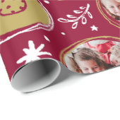 Papier Cadeau Playful Family Photo Collage Christmas Red (Coin rond)