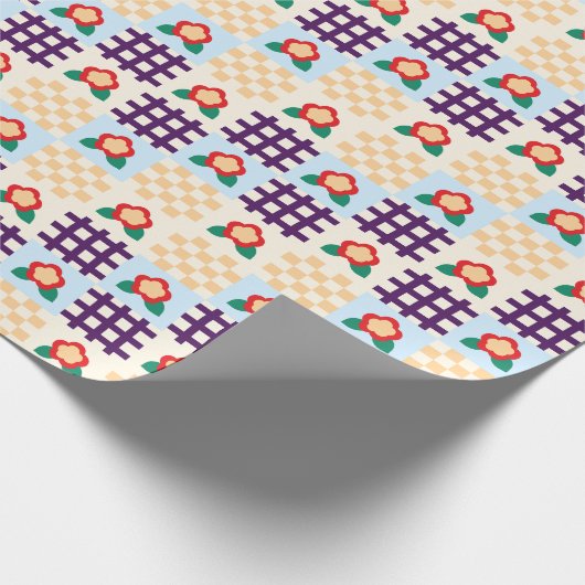 Papier Cadeau Playful Floral Grid Pattern (Coin)