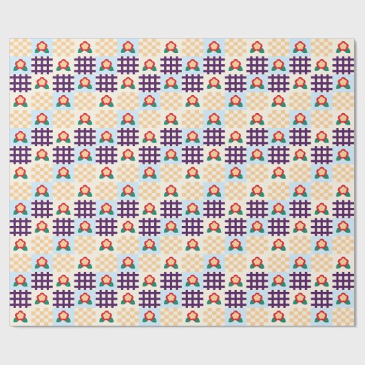 Papier Cadeau Playful Floral Grid Pattern (Plat)