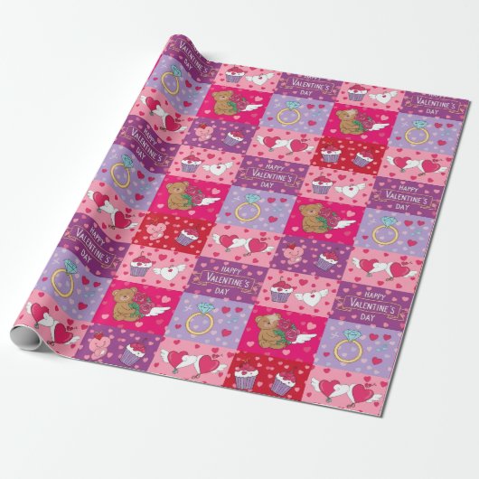 Papier Cadeau Playful Pink Valentine Patchwork (Déroulé)
