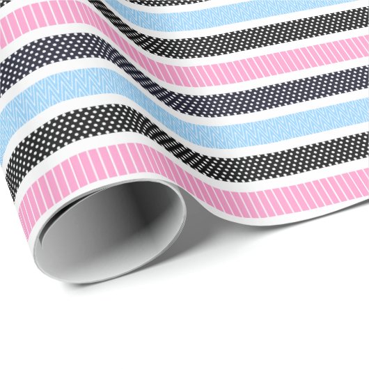 Papier Cadeau Playful Striped Polka Dot Pattern (Coin rond)