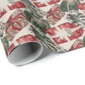 Papier Cadeau Playful Wrapped Presents Red Green Wrapping Paper (Coin rond)