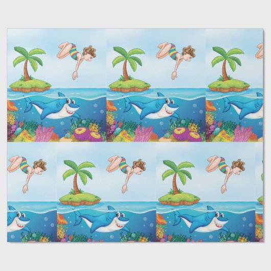 Papier Cadeau Plongée Dans L'Océan Aimable Requin Coral Reef (Plat)