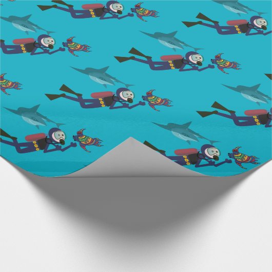 PAPIER CADEAU PLONGÉE DE SCUBA NAGEANT AVEC TURTLE + SHARK (Coin)