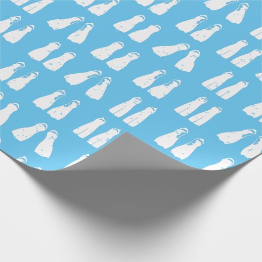 Papier Cadeau Plongée Sous-Marine Fins De Plongée Bleu Clair Fun (Coin)