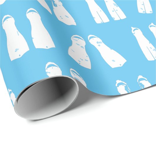 Papier Cadeau Plongée Sous-Marine Fins De Plongée Bleu Clair Fun (Coin rond)