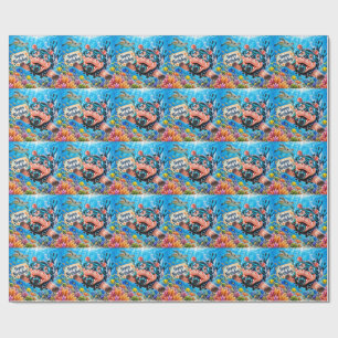Papier Cadeau Plongeur Hippo Plongée sous-marine Anniversaire