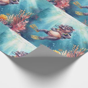 Papier Cadeau Plongeur scaphandrier hippopotame sous l'eau