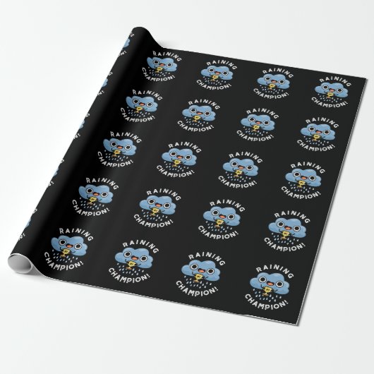 Papier Cadeau Pluie Champ Funny Météo Pluie Nuage Cloud Pun Dark (Déroulé)