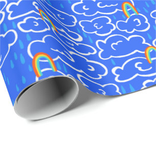 Papier Cadeau Pluie de nuages colorés Motif bleu ciel