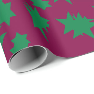 Papier Cadeau Plum profond coloré avec des formes d'étoile verte