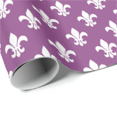 Papier Cadeau Plum violet, blanc Fleur de Lis Motif (Coin rond)