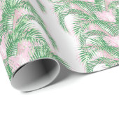 Papier Cadeau Plume Palm Fronds in Pink and Green (Coin rond)