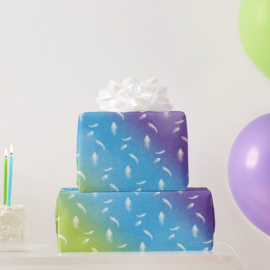 Papier Cadeau Plumes blanches sur arc-en-ciel (Cadeaux de fête)