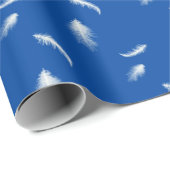 Papier Cadeau Plumes blanches sur bleu (Coin rond)