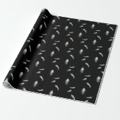 Papier Cadeau Plumes blanches sur fond noir (Déroulé)