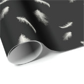 Papier Cadeau Plumes blanches sur fond noir (Coin rond)