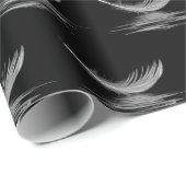 Papier Cadeau plumes blanches sur noir (Coin rond)