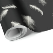 Papier Cadeau Plumes blanches sur noir (Coin rond)