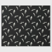 Papier Cadeau Plumes blanches sur noir (Plat)