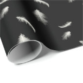 Papier Cadeau Plumes blanches sur noir (Coin rond)
