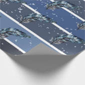 Papier Cadeau Plumes bleues sur rayures bleues et blanches (Coin)