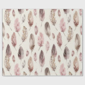 Papier Cadeau Plumes Brown roses Anniversaire (Plat)