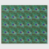 Papier Cadeau Plumes de paon bleu indien (Plat)