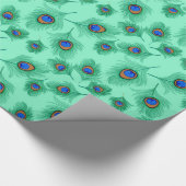 Papier Cadeau Plumes de paon de turquoise sur l'Aqua léger (Coin)