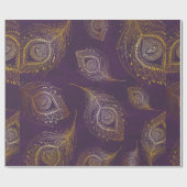 Papier Cadeau Plumes de paon or en arrière - plan violet (Plat)