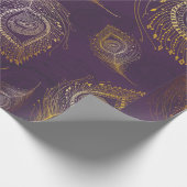 Papier Cadeau Plumes de paon or en arrière - plan violet (Coin)