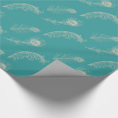 Papier Cadeau Plumes de paon sarcelle Crème Mariage (Coin)