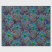 Papier Cadeau Plumes de paon sur le violet (Plat)