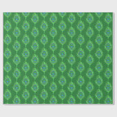 Papier Cadeau Plumes de paon, vert citron sur vert émeraude (Plat)