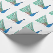 Papier Cadeau Plumes d'oiseau de paon bleu Aquarelle verte (Coin)