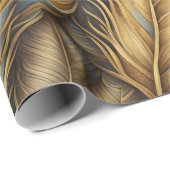 Papier Cadeau Plumes d'or Argent Art (Coin rond)