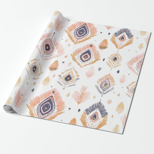 Papier Cadeau Plumes neutres Boho (Déroulé)